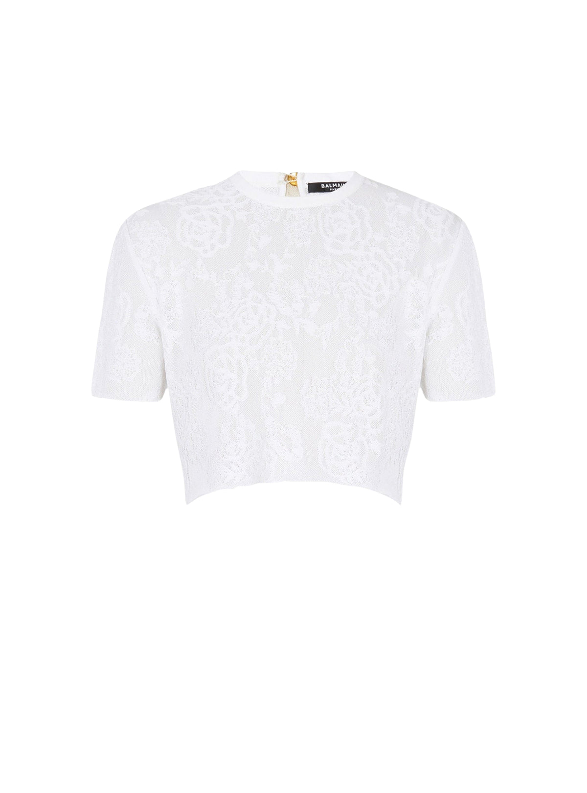 Top court en dentelle à motif fleurs - Blanc