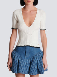 Top en maille col v - Blanc & Noir