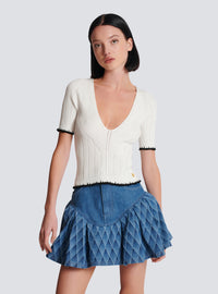 Top en maille col v - Blanc & Noir
