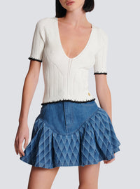 Top en maille col v - Blanc & Noir