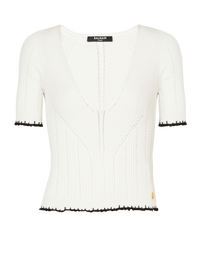 Top en maille col v - Blanc & Noir