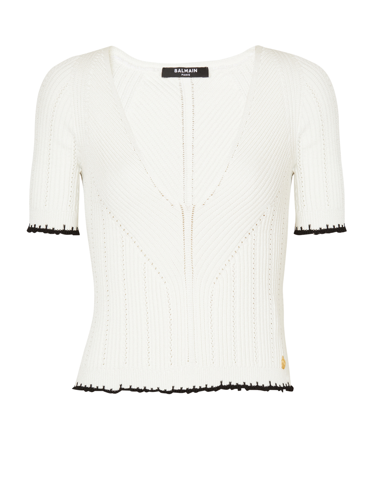 Top en maille col v - Blanc & Noir