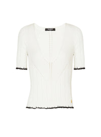 Top en maille col v - Blanc & Noir
