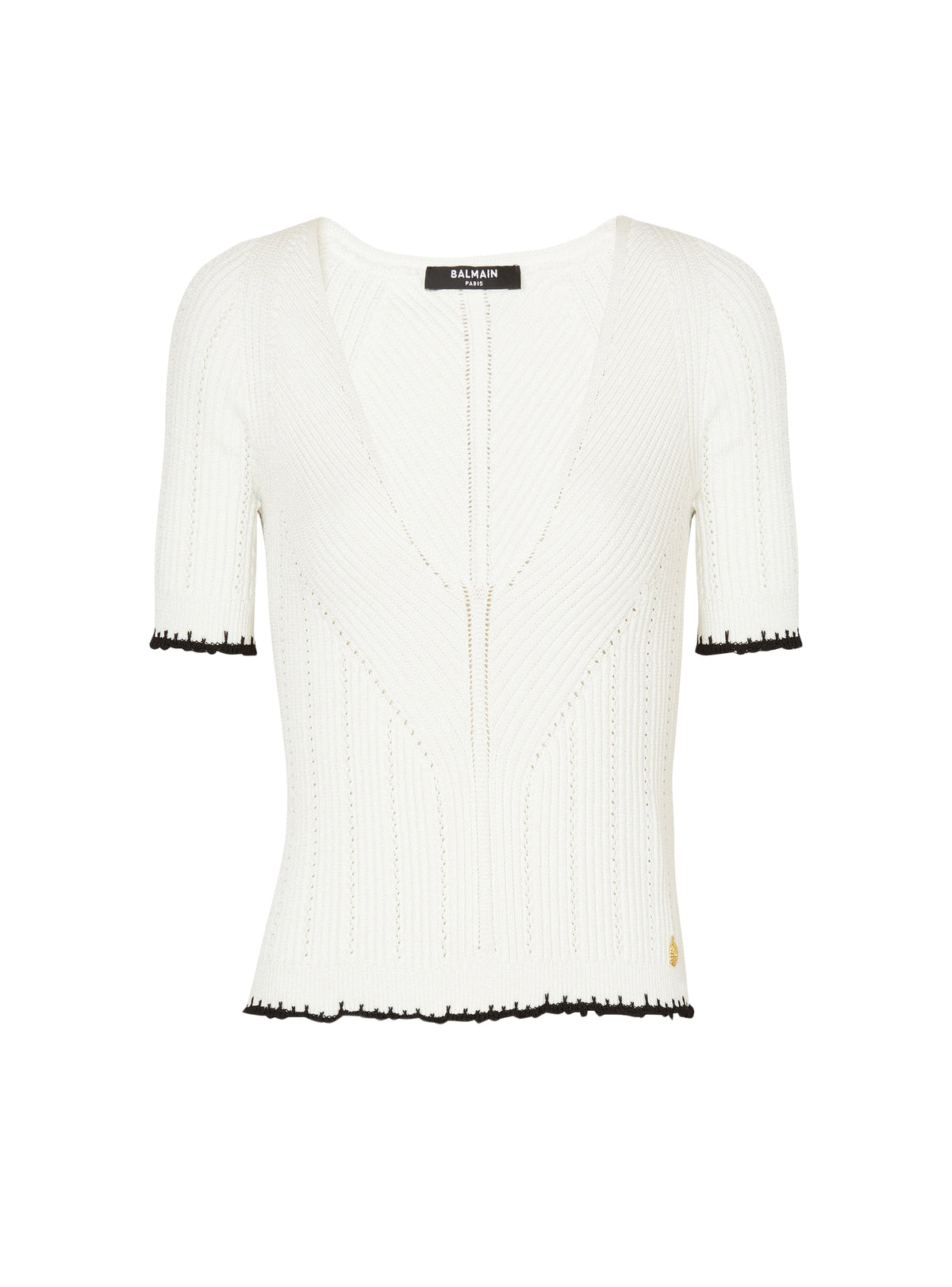 Top en maille col v - Blanc & Noir