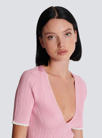 Top en maille col v - Rose & Blanc