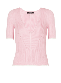 Top en maille col v - Rose & Blanc