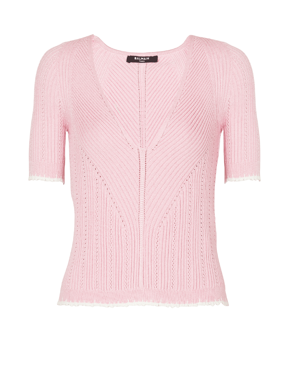 Top en maille col v - Rose & Blanc