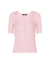 Top en maille col v - Rose & Blanc