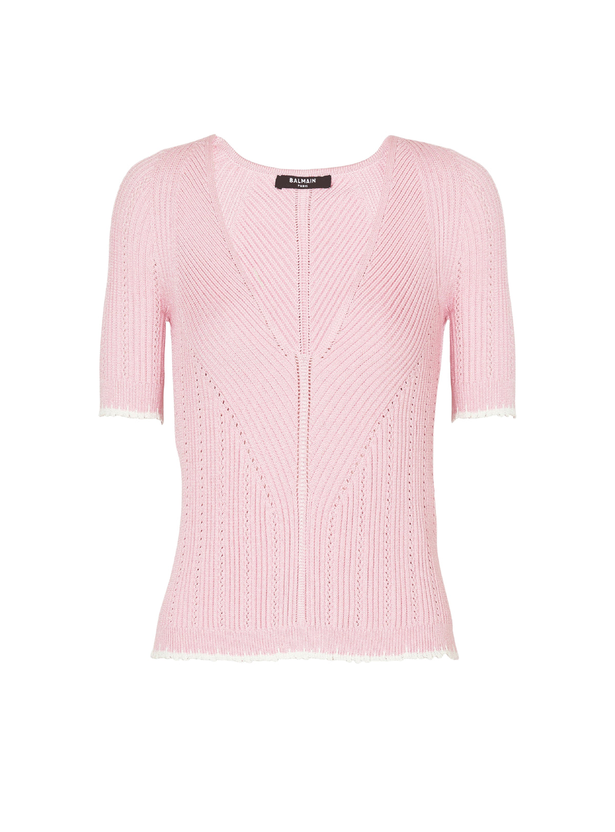 Top en maille col v - Rose & Blanc
