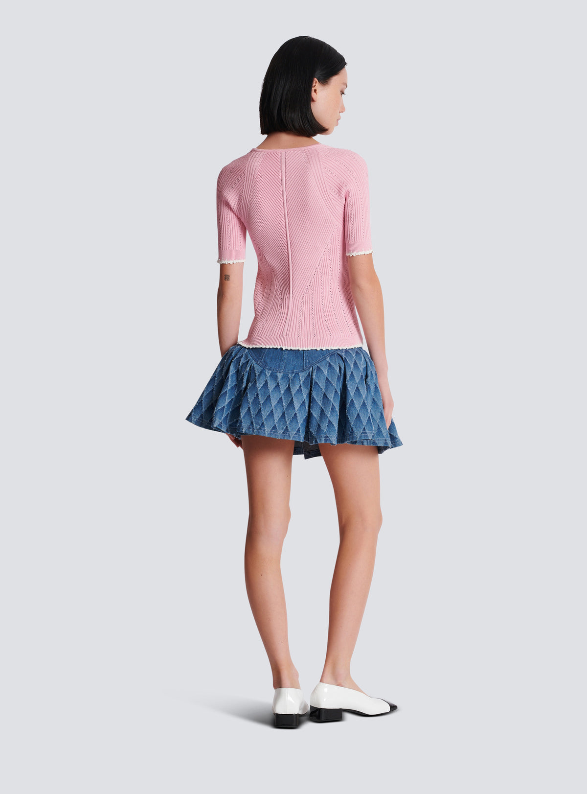 Top en maille col v - Rose & Blanc