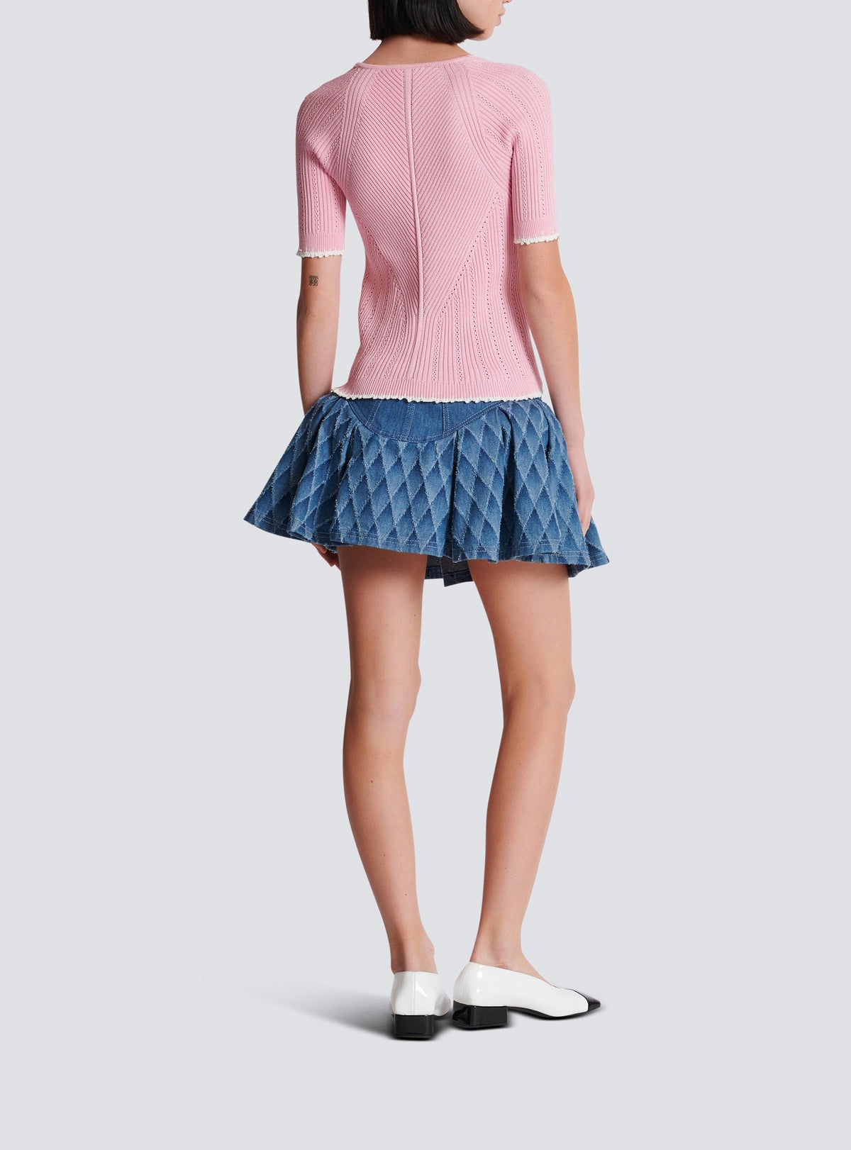 Top en maille col v - Rose & Blanc