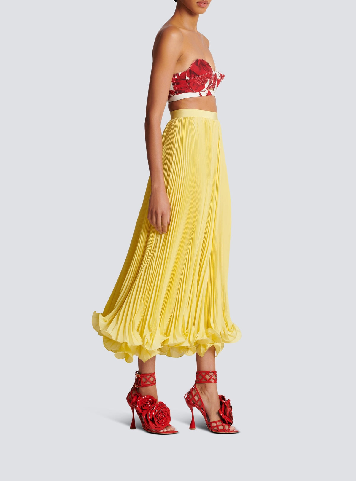 Top court bustier imprimé red roses - Blanc & Rouge