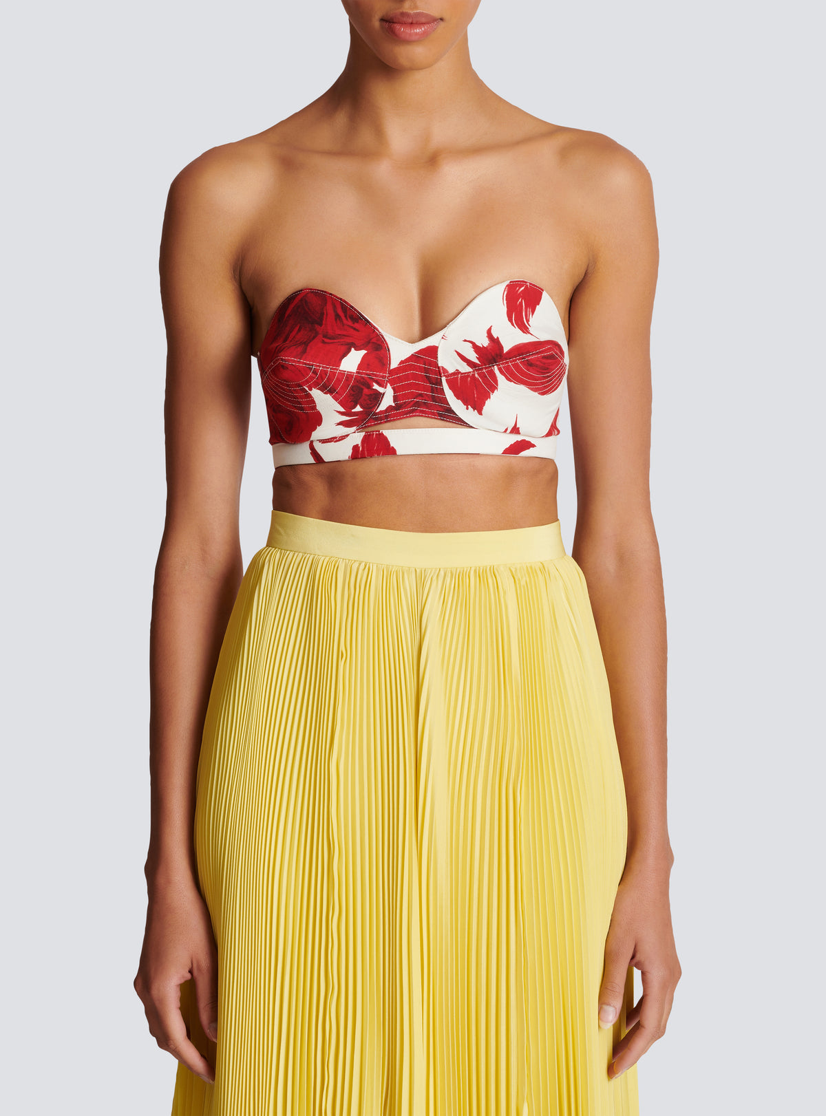 Top court bustier imprimé red roses - Blanc & Rouge