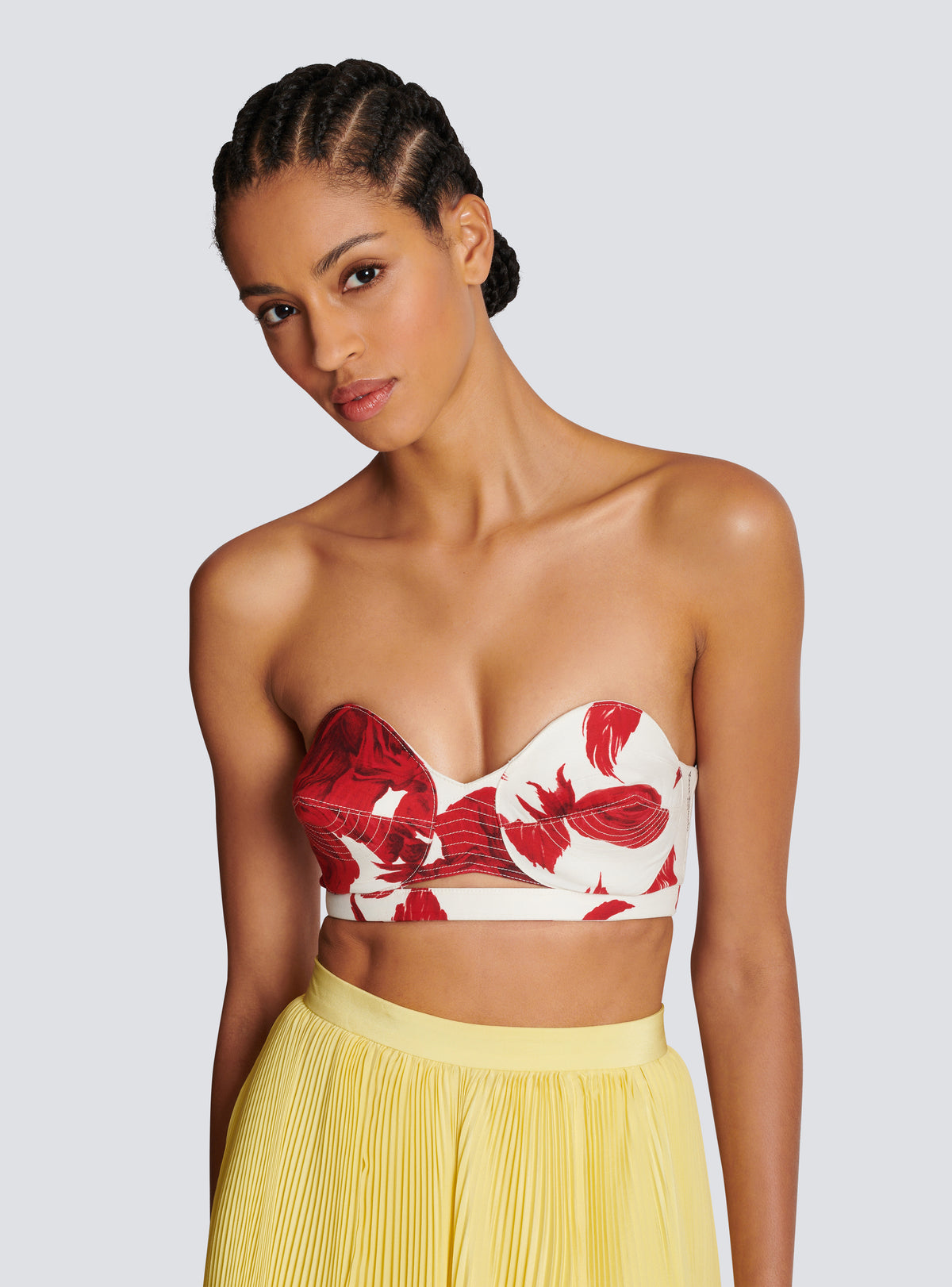 Top court bustier imprimé red roses - Blanc & Rouge