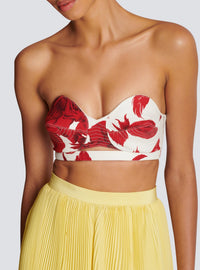 Top court bustier imprimé red roses - Blanc & Rouge