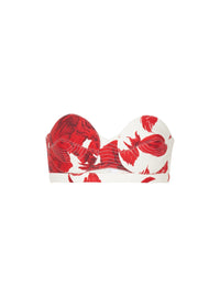 Top court bustier imprimé red roses - Blanc & Rouge