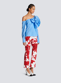 Chemise asymétrique en popeline avec rose - Bleu Ciel