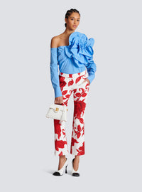 Chemise asymétrique en popeline avec rose - Bleu Ciel