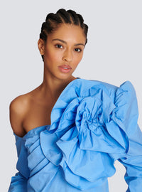 Chemise asymétrique en popeline avec rose - Bleu Ciel