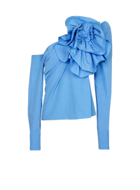 Chemise asymétrique en popeline avec rose - Bleu Ciel