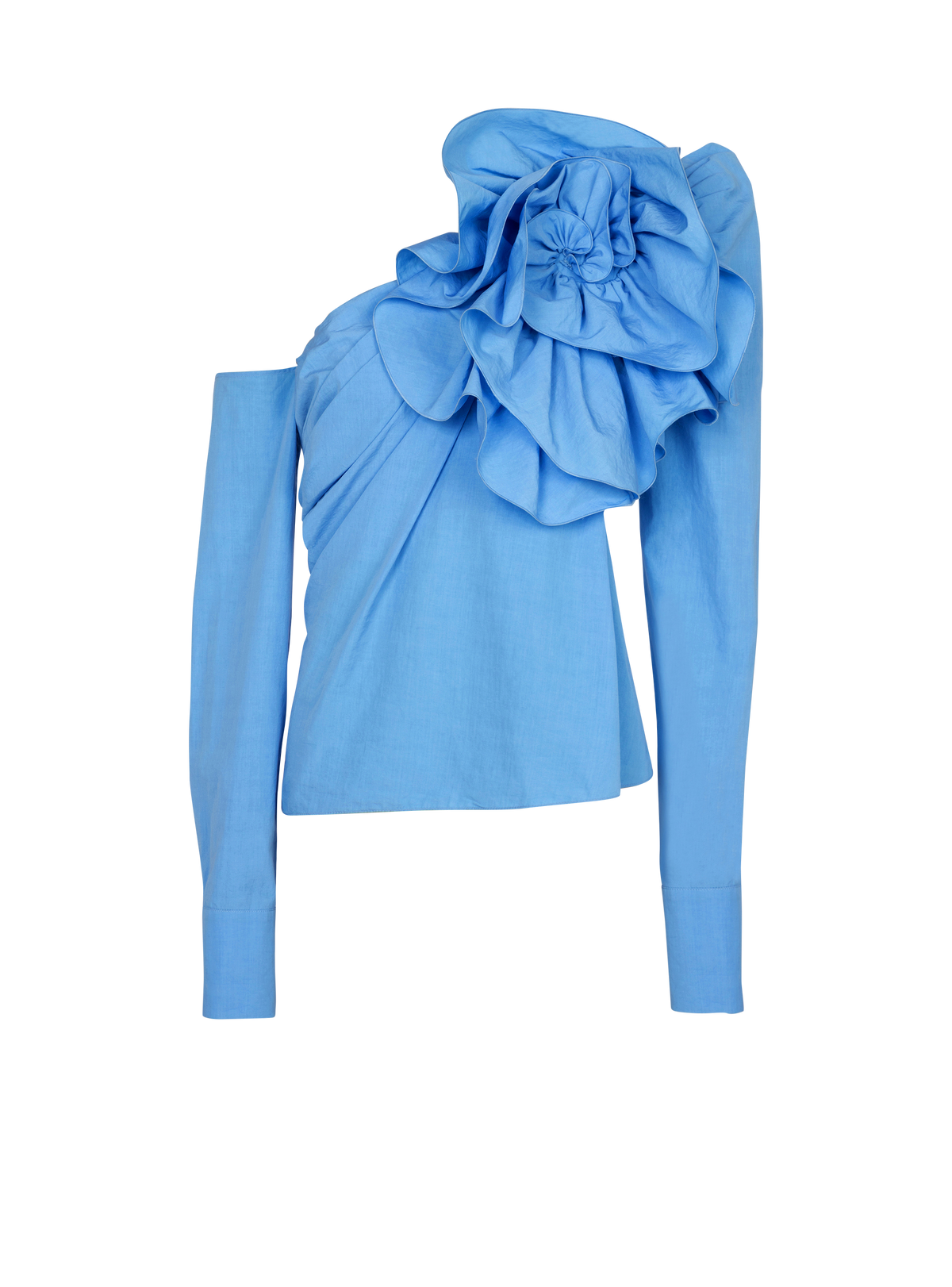 Chemise asymétrique en popeline avec rose - Bleu Ciel