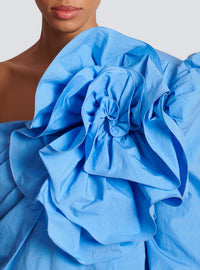 Chemise asymétrique en popeline avec rose - Bleu Ciel