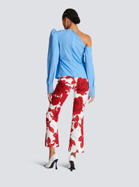 Chemise asymétrique en popeline avec rose - Bleu Ciel