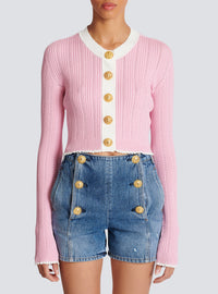 Cardigan en maille - Rose & Blanc