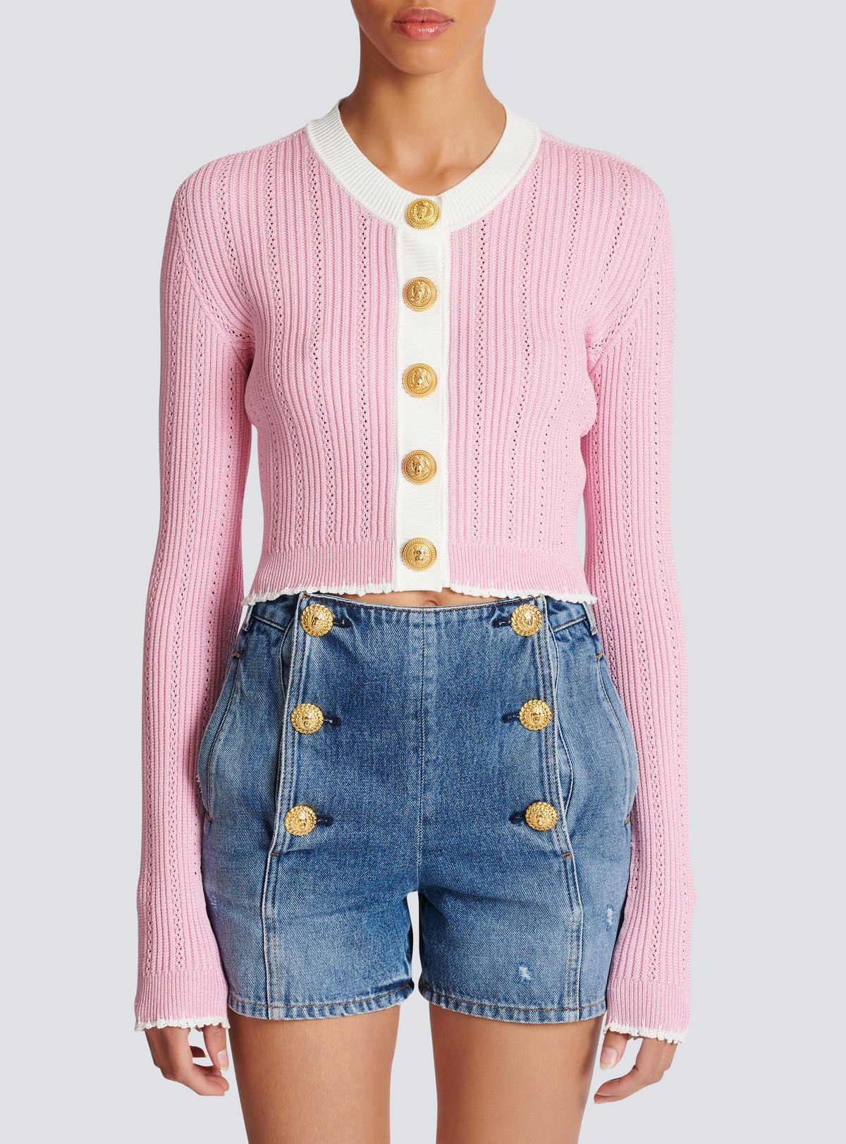 Cardigan en maille - Rose & Blanc