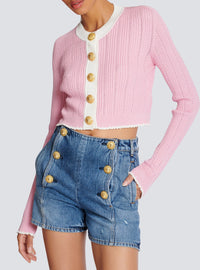 Cardigan en maille - Rose & Blanc