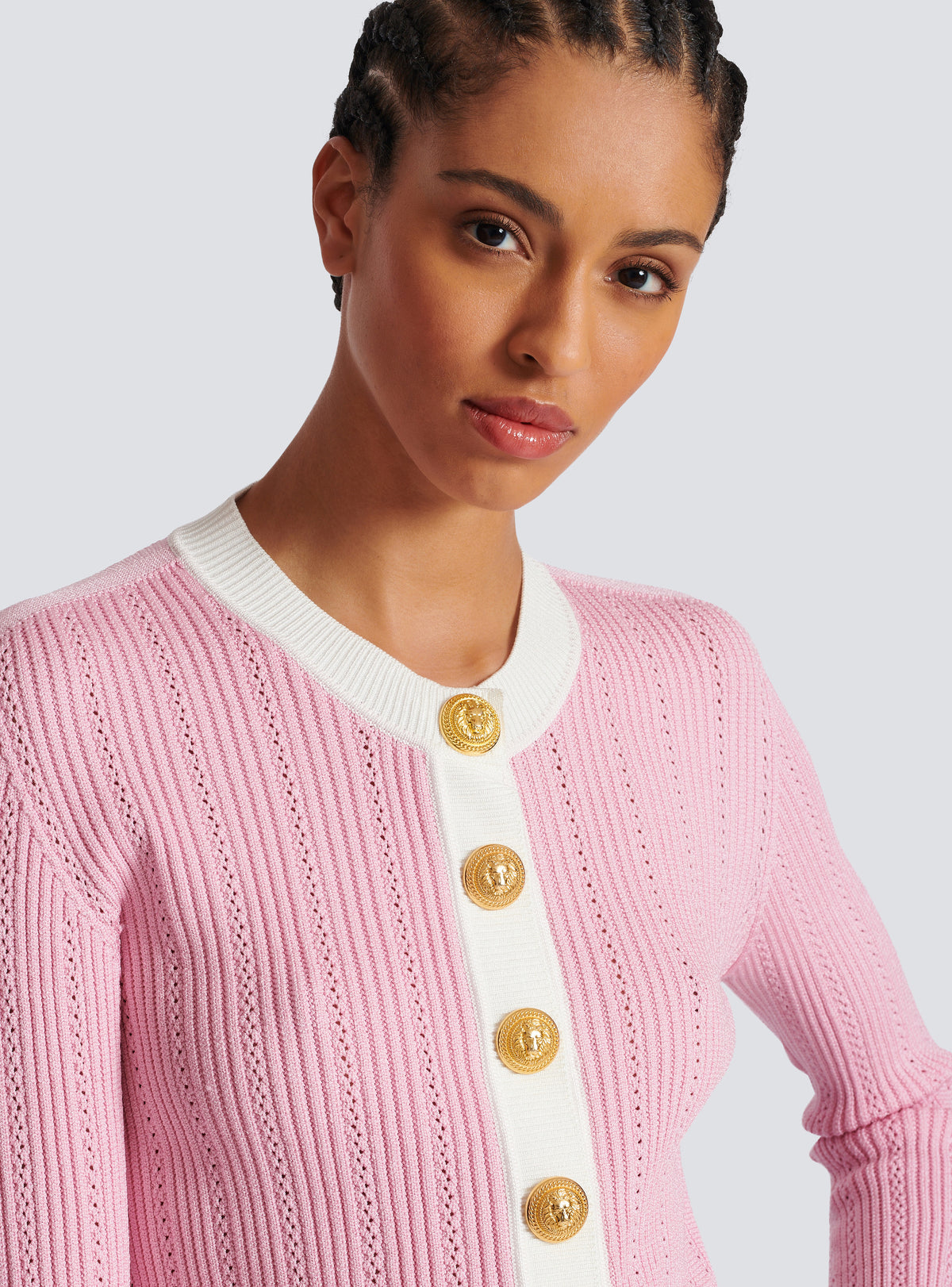 Cardigan en maille - Rose & Blanc