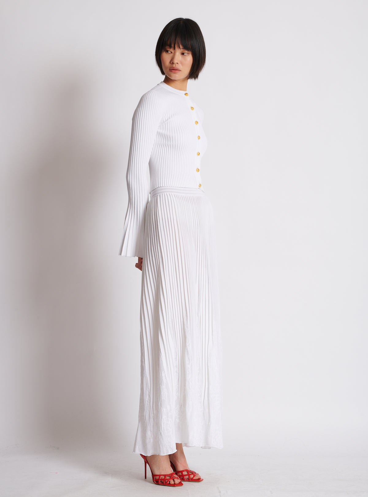 Cardigan en maille plissée - Blanc