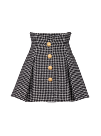 Jupe courte en tulipe tweed vichy boutonnée - Blanc & Noir