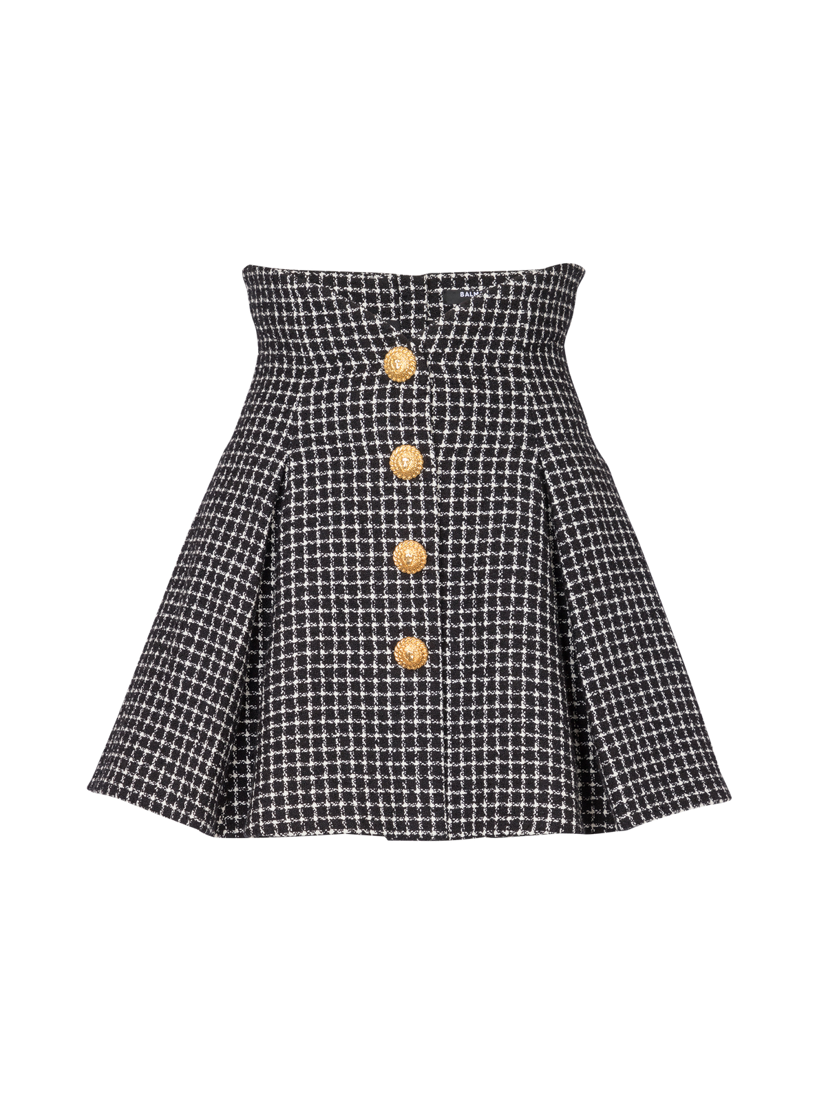 Jupe courte en tulipe tweed vichy boutonnée - Blanc & Noir