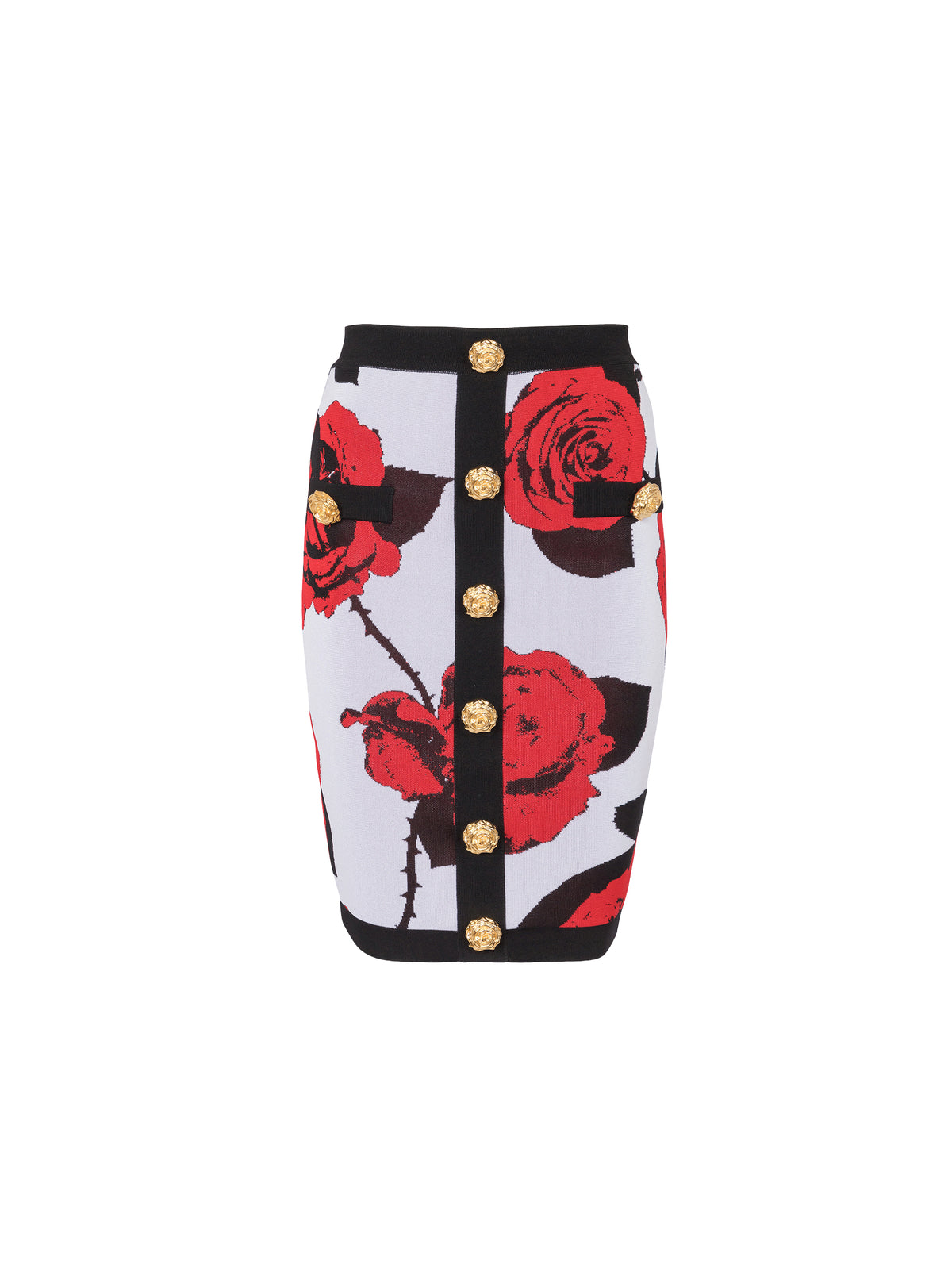 Jupe à boutons imprimé red roses - Blanc & Noir & Rouge