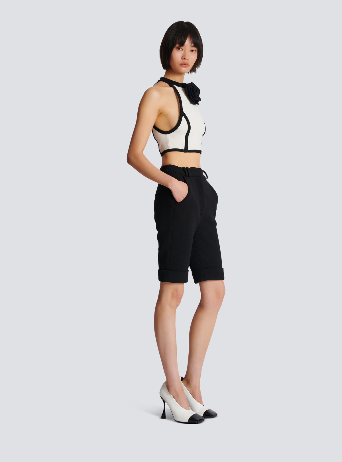 Short cycliste en double crêpe - Noir