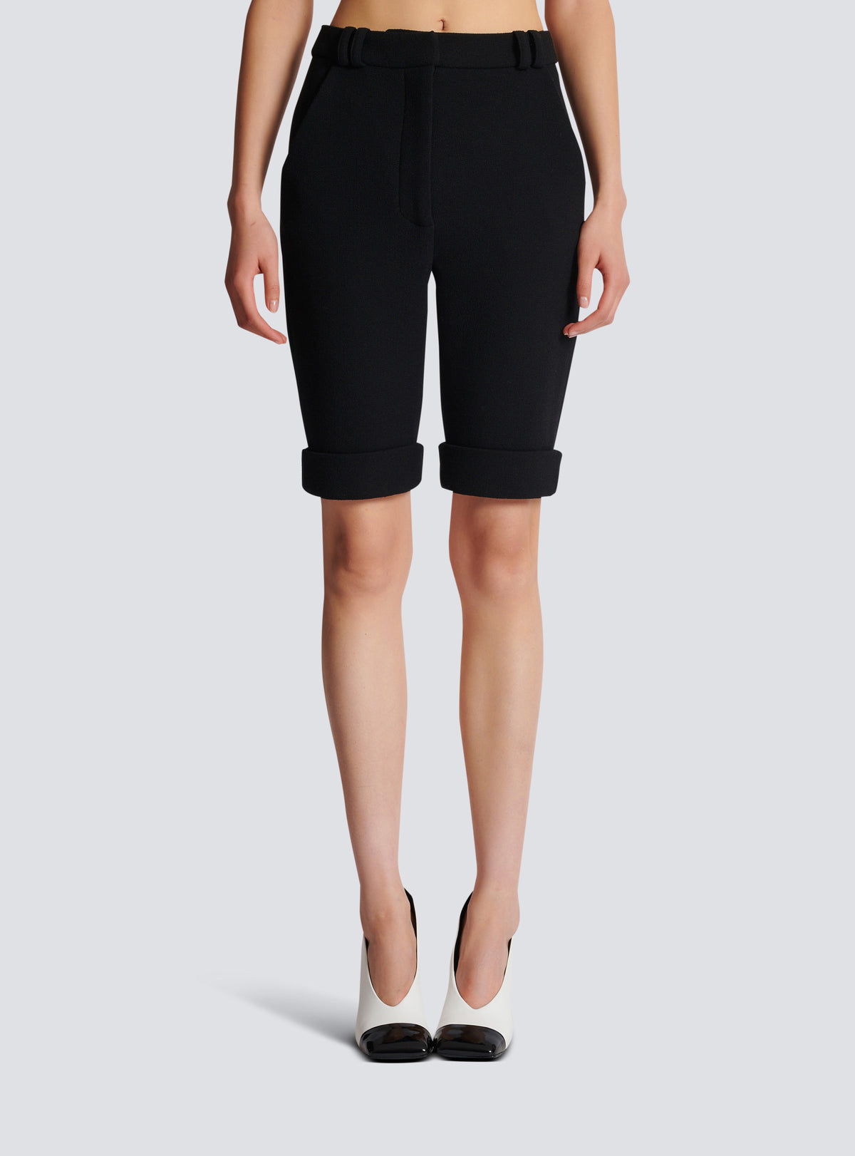 Short cycliste en double crêpe - Noir