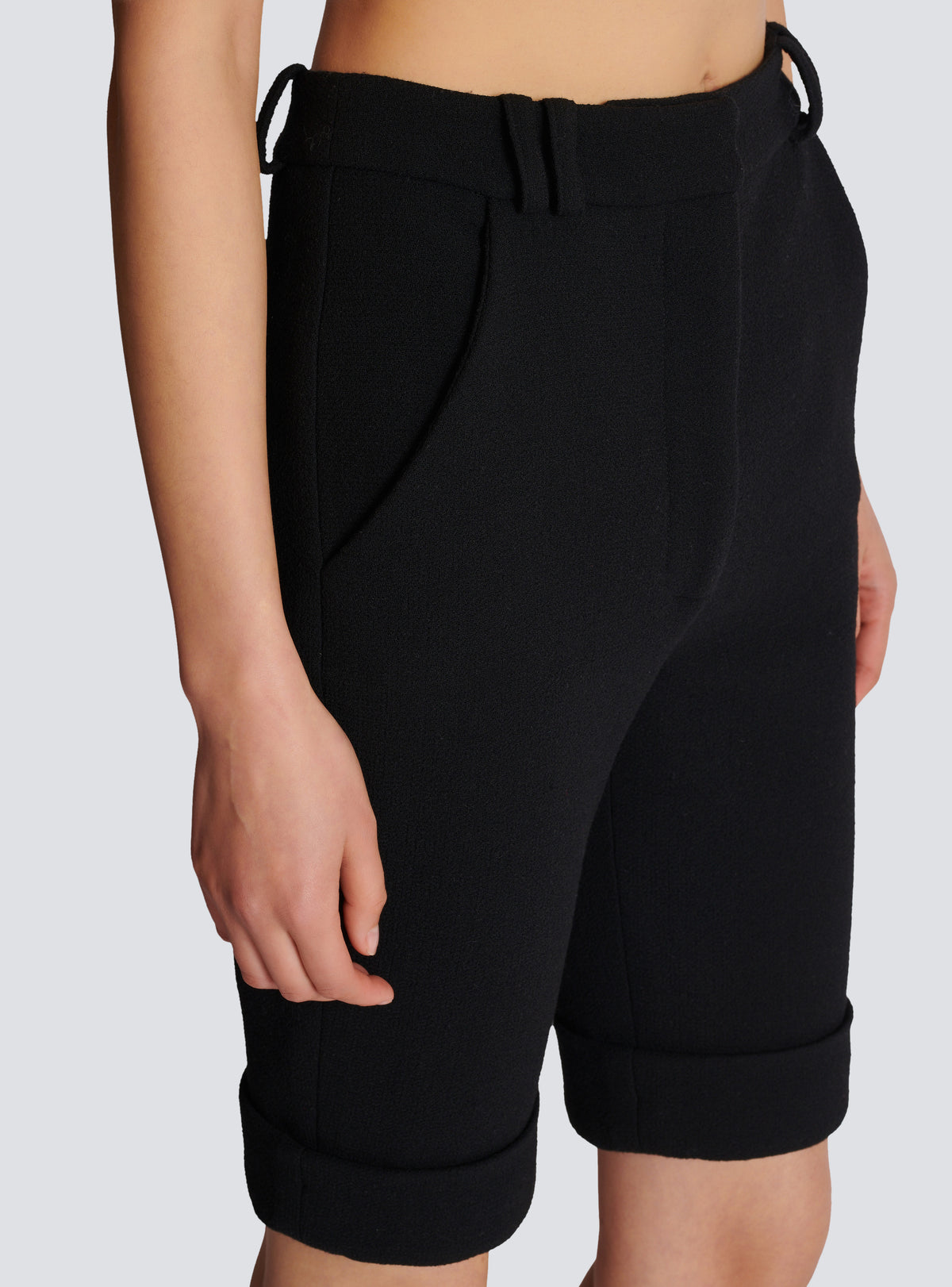 Short cycliste en double crêpe - Noir