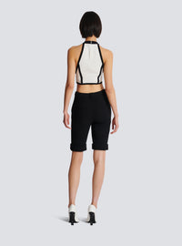 Short cycliste en double crêpe - Noir