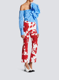 Pantalon en crêpe imprimé roses - Blanc & Rouge