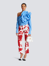 Pantalon en crêpe imprimé roses - Blanc & Rouge