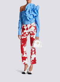 Pantalon en crêpe imprimé roses - Blanc & Rouge