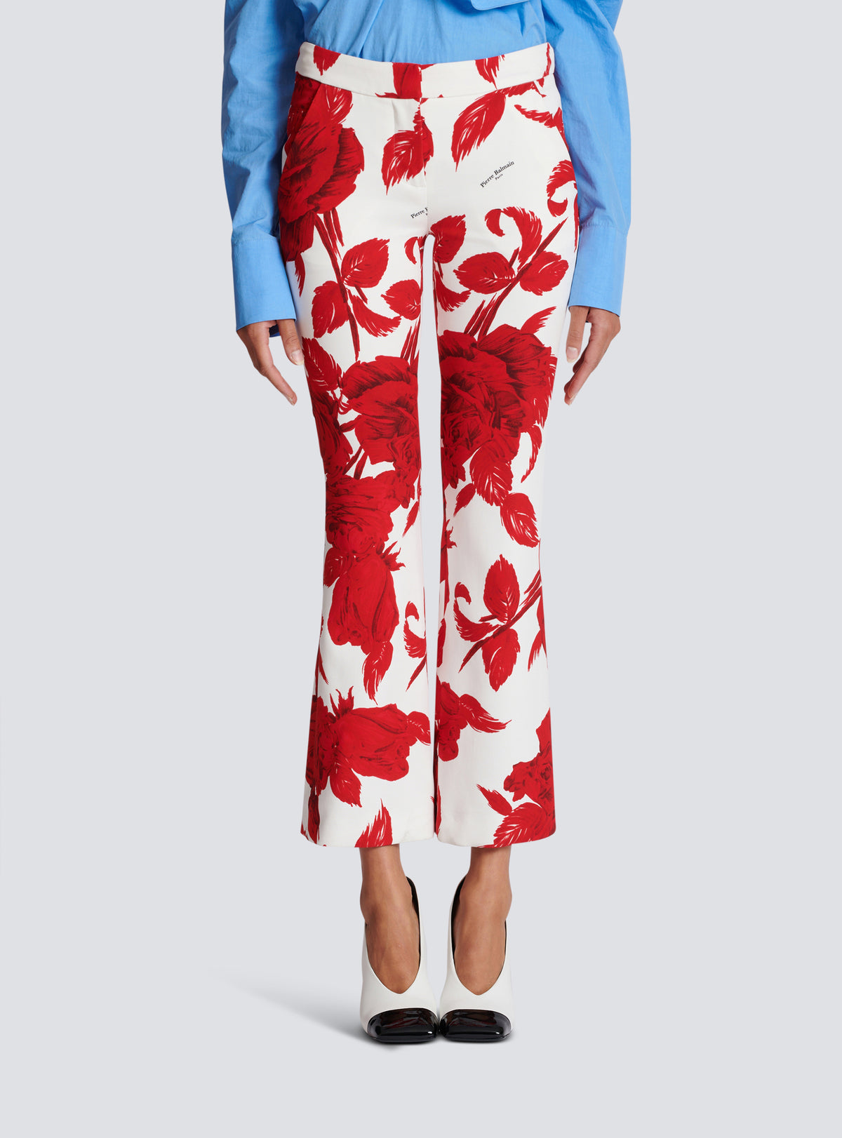 Pantalon en crêpe imprimé roses - Blanc & Rouge