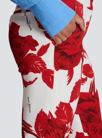 Pantalon en crêpe imprimé roses - Blanc & Rouge