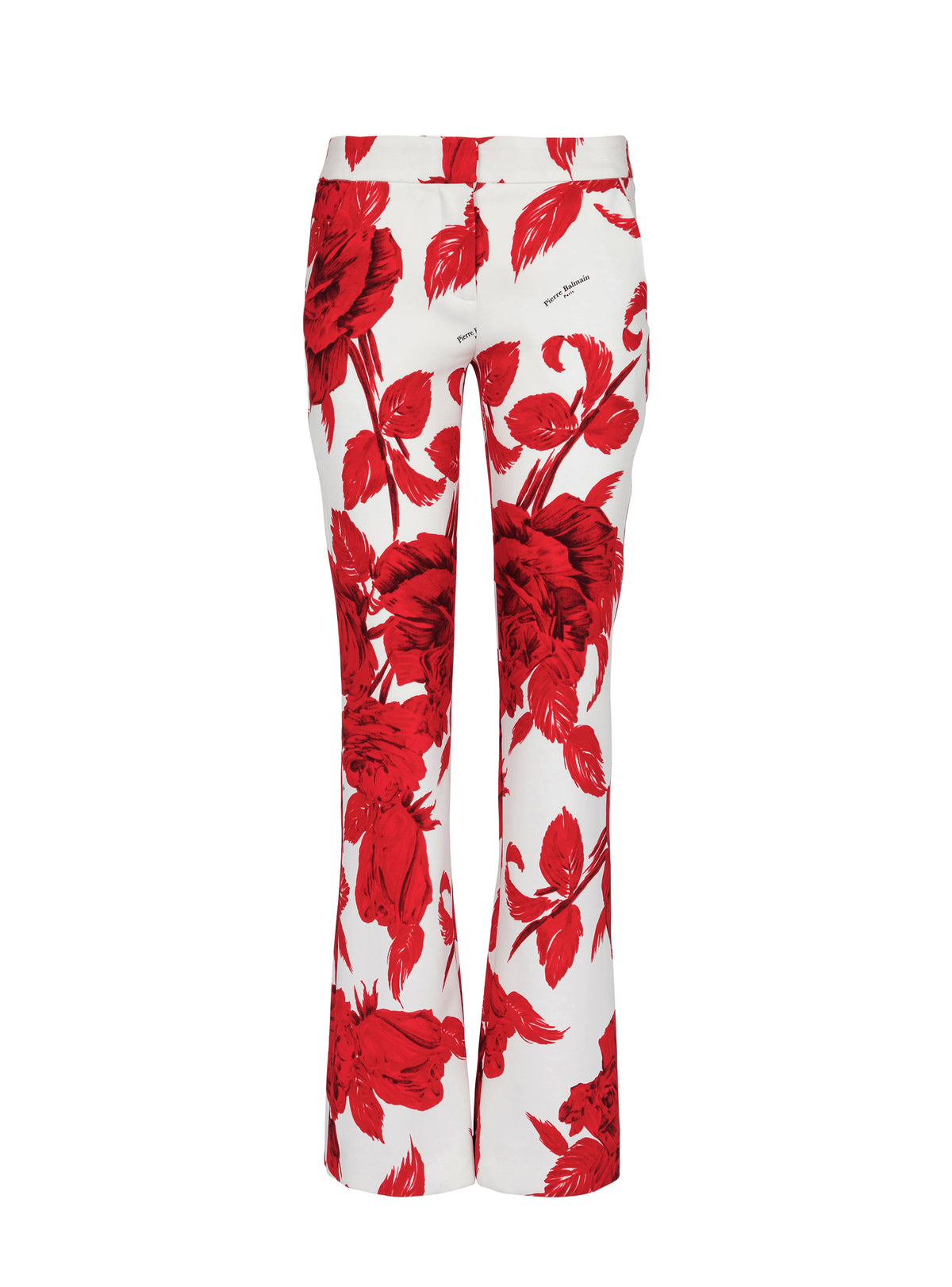 Pantalon en crêpe imprimé roses - Blanc & Rouge