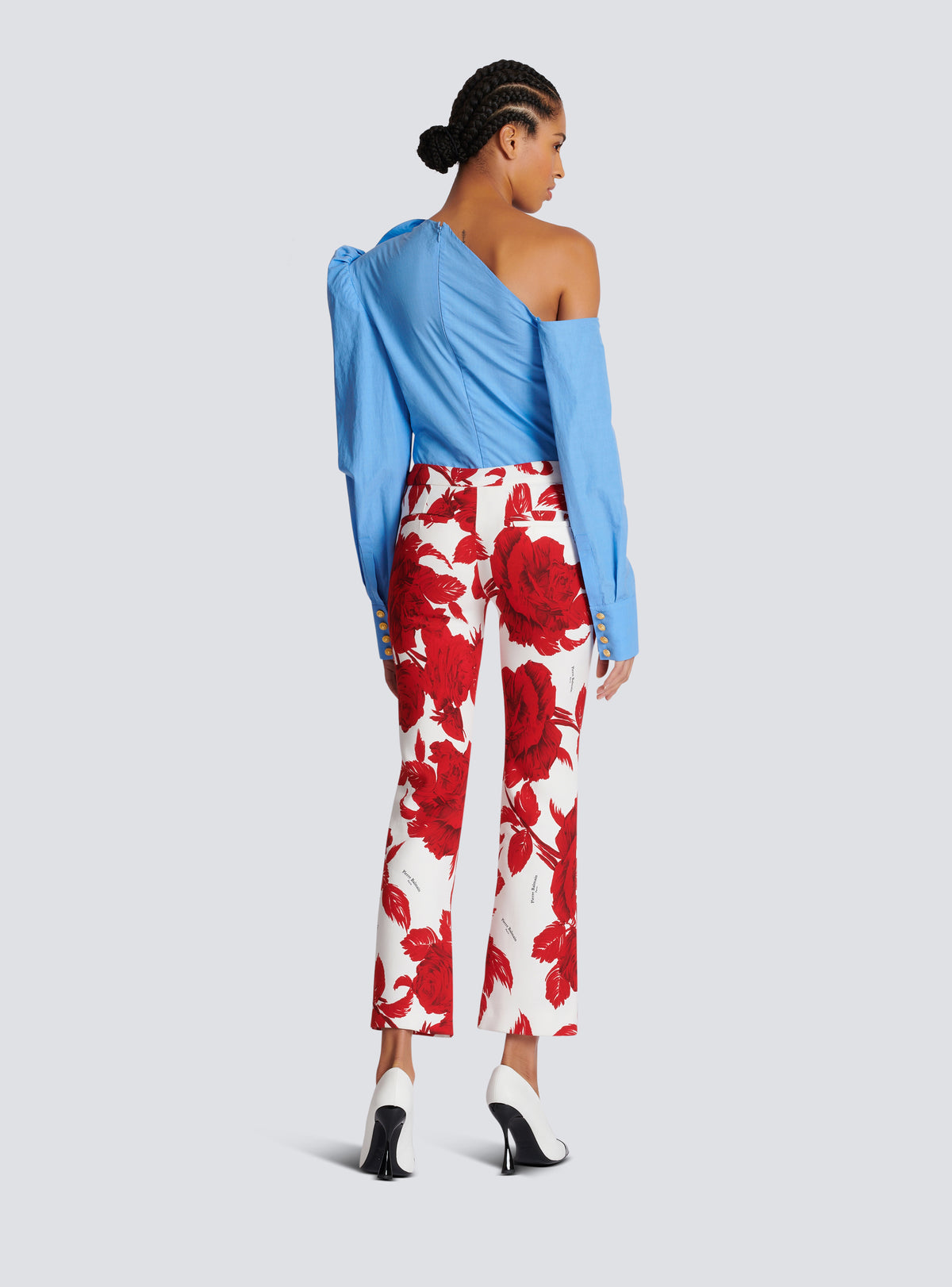 Pantalon en crêpe imprimé roses - Blanc & Rouge