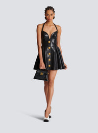 Robe dos-nu évasée et plissée en cuir - Noir