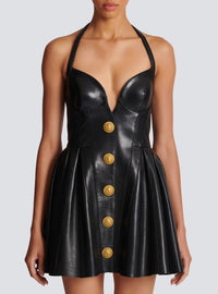 Robe dos-nu évasée et plissée en cuir - Noir