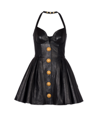 Robe dos-nu évasée et plissée en cuir - Noir