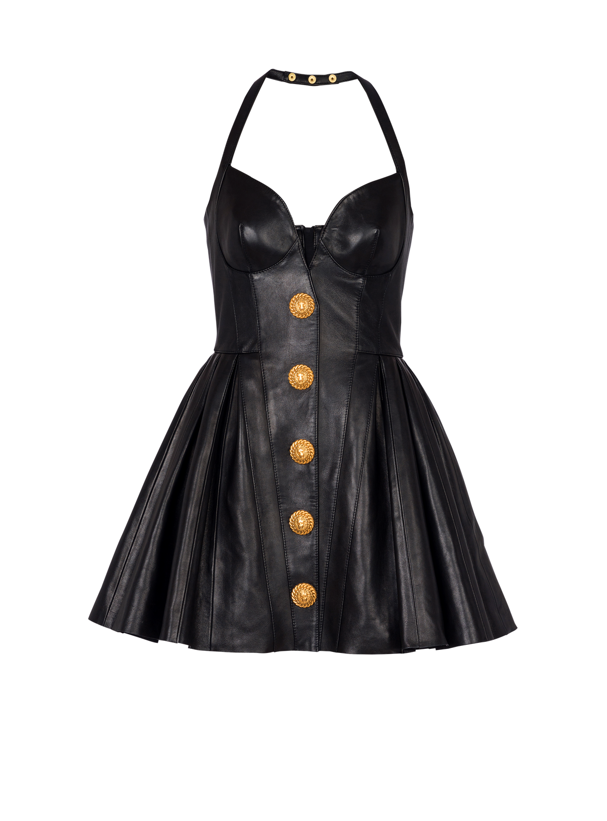 Robe dos-nu évasée et plissée en cuir - Noir